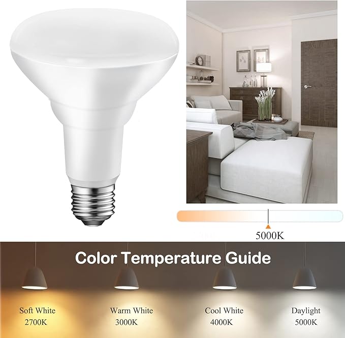 Energetic BR30 Dimmable Indoor LED Flood Light Bulb, 11W=75W, 5000K Daylight, 900LM, Ceiling Light Bulb for Cans, CRI85+, 6-Pack