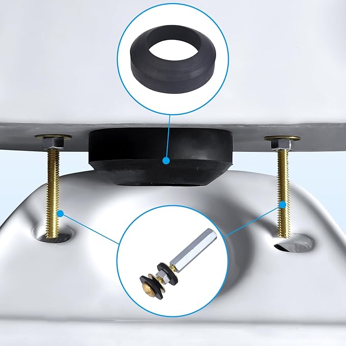 Toilet Tank to Bowl Gasket Kit with 3 Sets of 304 Stainless Steel Bolts, Includes 2-Inch & 3-Inch Toilet Seal Gaskets, Universal Repair Kit for 2-Piece Toilets, Leak Fix Kit