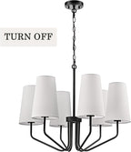 Modern Black Metal Chandelier with Linen Shade 6-Light E26 Adjustable Chandelier for Living Room, Dining Room, Bedroom, Kitchen Island