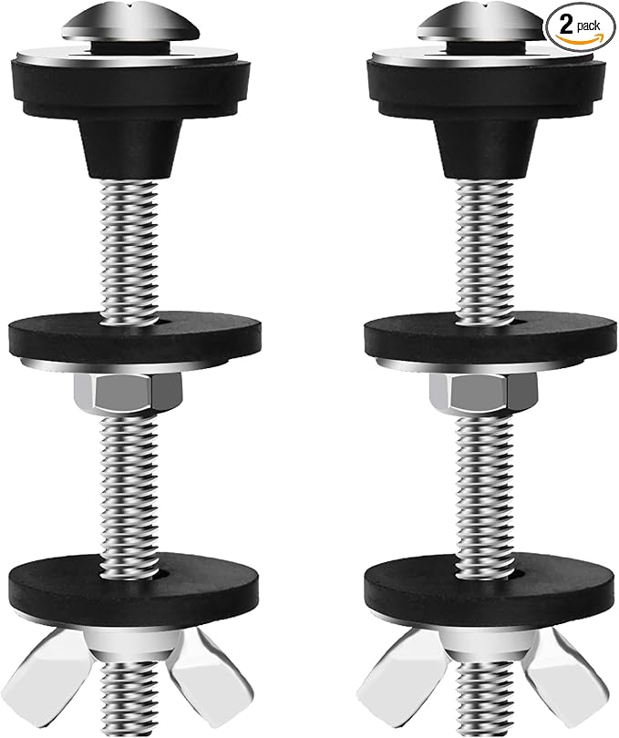 2PCS Universal Toilet Seat Bolts Kit, Heavy Duty Toilet Tank Bolts Replacement, Waterproof Stainless Steel Toilet Seat Screws and Rubber Washers Gaskets with Extra Long Nut