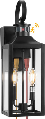 20" Black Motion Sensor Outdoor Lights with GFCI Outlet, Dusk to Dawn Exterior Lighting Fixtures, Porch Lights with GFCI Outlet Built-in, Waterproof Outdoor Wall Sconce for House Front Door Patio