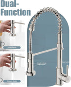 Kitchen Faucet, Kitchen Faucet with Soap Dispenser, Faucet for Camper Farmhouse RV Kitchen Sink, Single Handle Stainless Steel Kitchen Sink Faucets with Pull Down Sprayer, Nickel Brushed