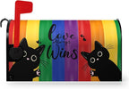 Rainbow Gay Pride Magnetic Mailbox Covers Large Size 21 x 25.5 Inch Black Cat Love Always Wins Mailbox Post Cover Oversized LGBTQ Letter Box Wraps Waterproof Garden Yard Home Decor for Outside