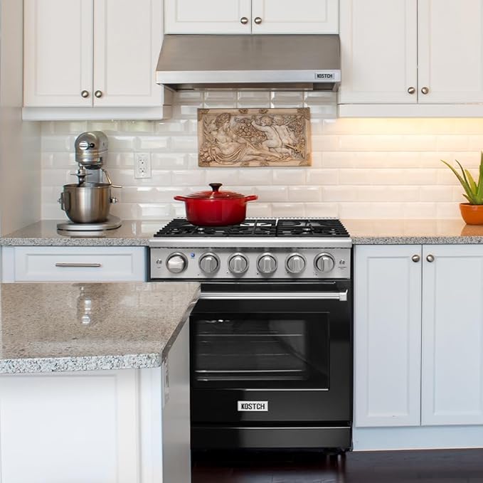 30-Inch Freestanding Pro-Style Gas Range with 5 Burners, 4.55 cu.ft. Oven & 30 inch Under Cabinet Range Hood in Stainless Steel (Black)