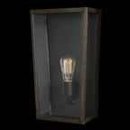 GLOBE Electric 44788 Greer 1-Light Outdoor Wall Sconce, Matte Black, Faux Wood Accents, Clear Glass Shade