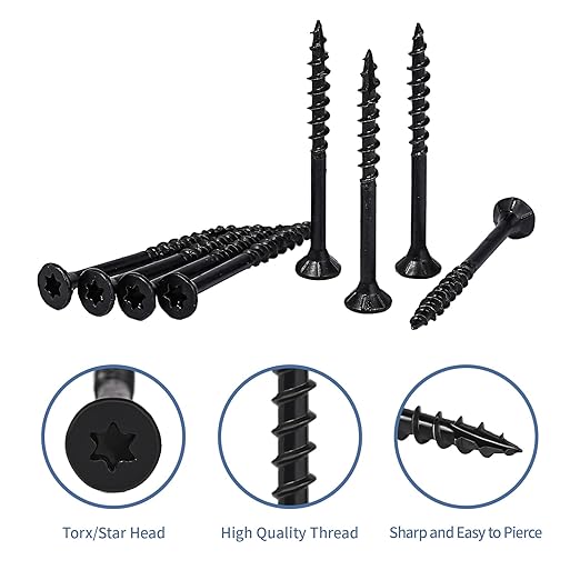 Deck Screws 2 Inch, Wood Screws #8 x 2, 150PCS, Torx Star Flat Head, Fence Construction Screws, Rust Resistant Epoxy Coated, T25 Bit Included, Black
