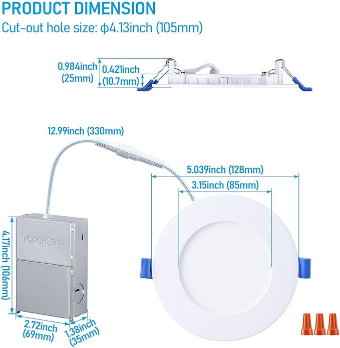 TORCHSTAR Basic Series 12-Pack 4 Inch Ultra-Thin LED Recessed Lighting with Junction Box, CRI90, Aluminum, 5000K Daylight, 5%-100% Dimmable Slim Recessed Downlight, 9W 810LM, ETL and Energy Star