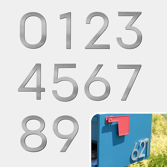 Adoorn 4 Inch Mailbox Numbers - Number 8, Silver Color, Each Sold Individually, Premium Metal Self Stick Address Numbers, Weatherproof Mailbox Numbers for Outside