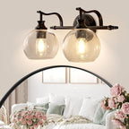 ANDY STAR 2 Light Bathroom Vanity Light, Matte Black Bathroom Light Fixtures, Modern Wall Sconce with Clear Globe Glass Shade, Farmhouse Wall Lamp for Bathroom, Living Room, Hallway, Cabinet, Porch