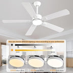 56inch Modern White Ceiling Fans with Lights and Remote/App Control, Dimmable LED, Reversible DC Motor, Noiseless, 6 Speeds Low Profile Ceiling Fan for Livingroom Indoor/Outdoor Use