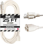 Iron Forge Cable Weatherproof 25 Ft Outdoor Extension Cord - 16/3 SJTW Heavy Duty Beige Extension Cord 3 Prong - 13 Amp Exterior Power Cable