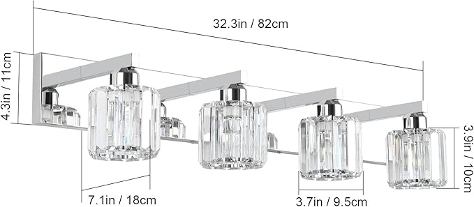 Aipsun Crystal Bathroom Vanity Light Modern Vanity Lighting Fixtures Crystal Vanity Light for Bathroom 4 Lights(Not Include Bulb)