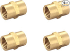 Brass Coupling 1/4 Inch NPT Female x 1/4 Inch NPT Female Hex Head Pipe Fitting, Compressor connector fnpt to fnpt Coupler, Air Hose Adapter Fittings, Thread 0.5" ID to 0.5" ID, 4 Pcs