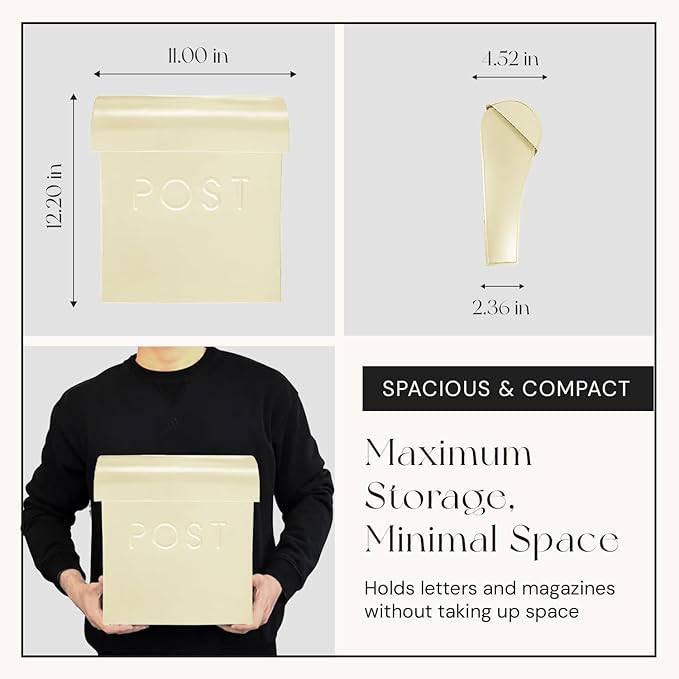 NACH Wall Mount Mailboxes for Outside, 11x4.5x12.5 in Cream White Mail Boxes for House Outside, Waterproof Mailbox - Vicki-Style Mail Box