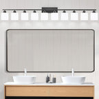 10 Light Black Vanity Lights for Giant Mirror, Bathroom Vanity Lights Over Mirror with Milky White Frosted Glass Shades,65 inch Bathroom Light Fixture for Mirrors, E26