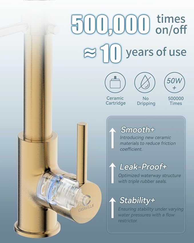 Kitchen Faucet, Brushed Gold Faucet for Kitchen Sink, Kitchen Sink Faucet with Pull Down Sprayer, Single Handle Stainless Steel Kitchen Faucets with Dual Function Spray Head