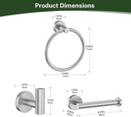 Brushed Nickel Bathroom Hardware Set,4-Piece Bathroom Accessories Set Include Towel Ring,Toilet Paper Holder and 2 Towel Hooks,Stainless Steel Wall-Mounted