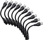 [ETL Listed] Miady Short Power Extension Cord Outlet Saver, 16AWG/13A, 3 Prong (10 Pack, Black, 8 Inch)