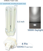 6pack PLT 32W Triple Tube Fluorescent Light Bulb, 5000K Bright White Daylight 4-Pin GX24-3 Type Base，High Transparency CRI 86
