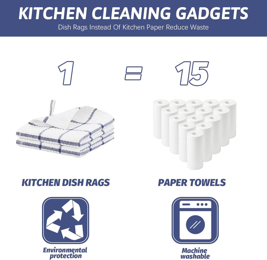 Nialnant 100% Cotton Terry Kitchen Cleaning Rags,Soft Absorbent Dish Cloths for Washing Dishes,Quick Drying Dish Towels-12x12 in, 12 Pack