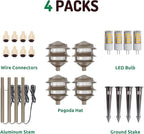 Lumina Lighting® Low Voltage Landscape Lighting Cast-Aluminum Pagoda Path and Area Light Warm White 4W G4 LED Bulb and ABS Ground Stake Included for Yard Walkway Lawn PAL0103-BZLED4 (Bronze, 4-Pack)