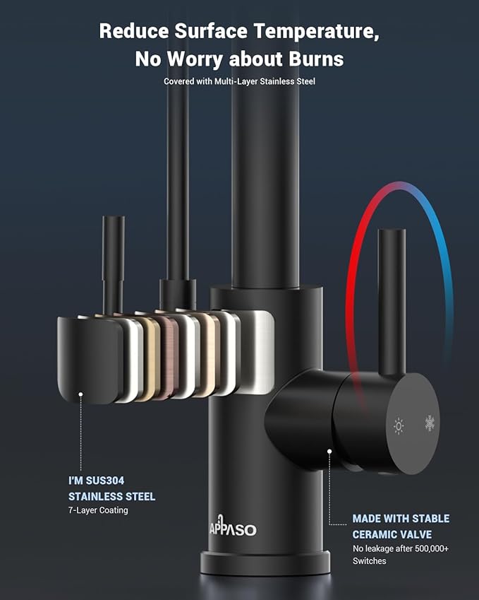 APPASO Kitchen Faucet with Water Filter, 2 Handle Waterfall 3 in 1 Kitchen Faucet, Black Kitchen Sink Faucet, 3 Hole Kitchen Faucets with Pull Down Sprayer (Without Water Filtration Device)