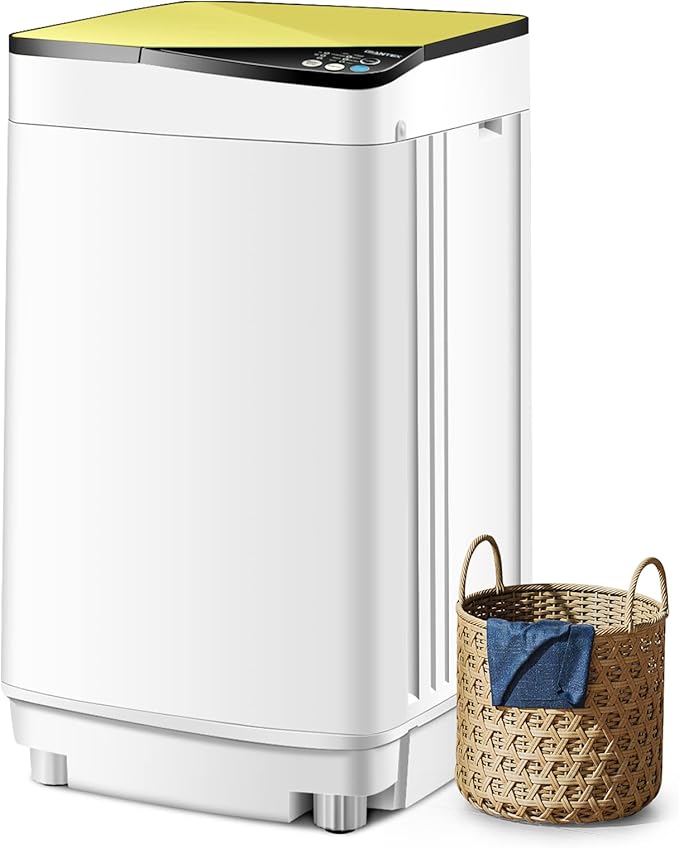 COSTWAY Portable Washing Machine, 7.7lbs Capacity Compact Laundry Washer and Spin Combo with 6 Programs, Built-in Barrel Light, Full-Automatic Washing Machine for Apartments Camping RVs Dorm, Yellow