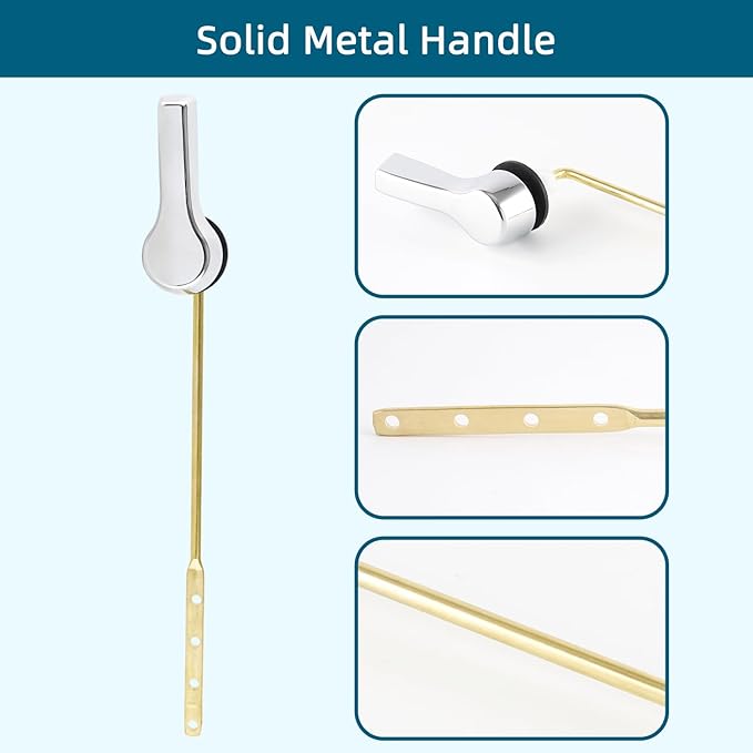 Hygie Rinse Metal Toilet Handle Lever Flush Replacement, Universal Front Mount Toilet Handle Compatible with TOTO/Glacier Bay/Gerber, with Stainless Steel Flapper Chains, Toilet Repair Kit, Chrome