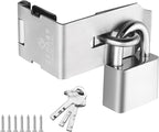 Door Lock Hasp Latch, 90 Degree Solid 304 Stainless Steel File Cabinet Hasp Lock Latch, Extra Thick Gate Lock Hasp Padlock with Keys Brushed Finish (1.96 Inch, Silver)