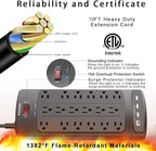 18 Outlets Surge Protector Power Strip - 10 Feet Flat Plug Heavy Duty Extension Cord with 18 Widely Outlets and 4 USB Ports, 2100 Joules, Black, ETL Listed