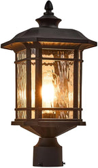 Outdoor Post Light 18.3" Waterproof Pole Light with Water Ripple Glass for Garden Patio Pathway E26 Socket