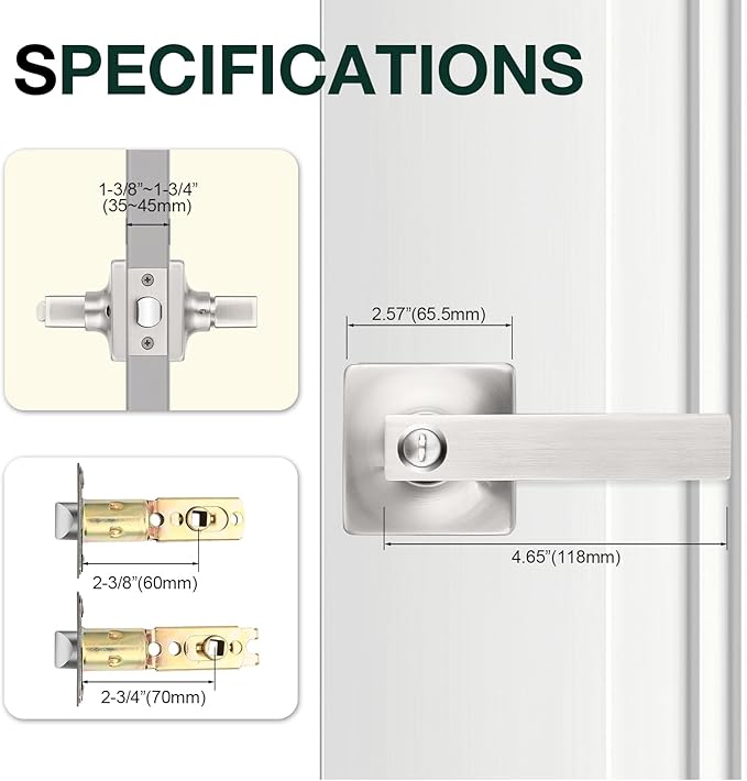 GOBEKOR 8 Pack Privacy Door Handles - Brushed Nickel Interior Door Handles with Lock Square Lever for Bedroom Bathroom Keyless Privacy Lever
