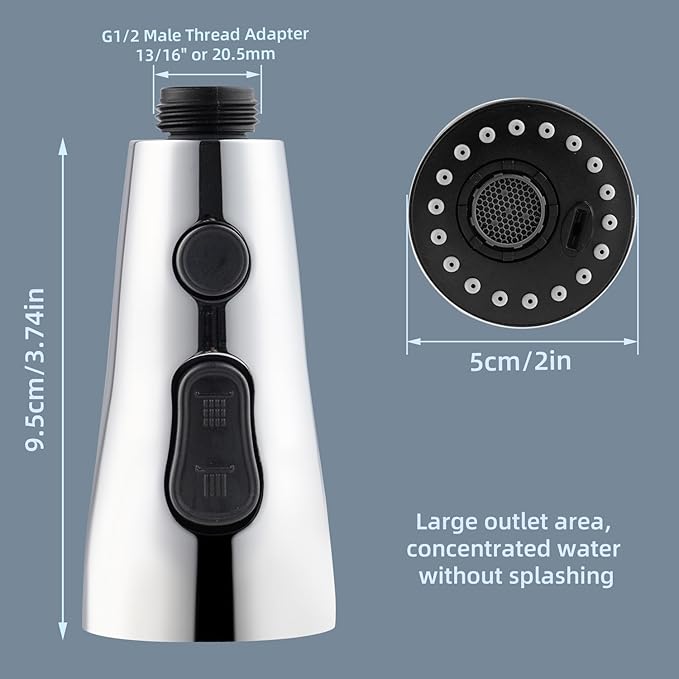 iFealClear Universal Metal Kitchen Faucet Head Replacement with 15 Adapters, 3-Mode Stainless Steel Pull Down Sink Faucet Sprayer Head Nozzle, Compatible with Moen, Delta, Pfister Faucets, Chrome