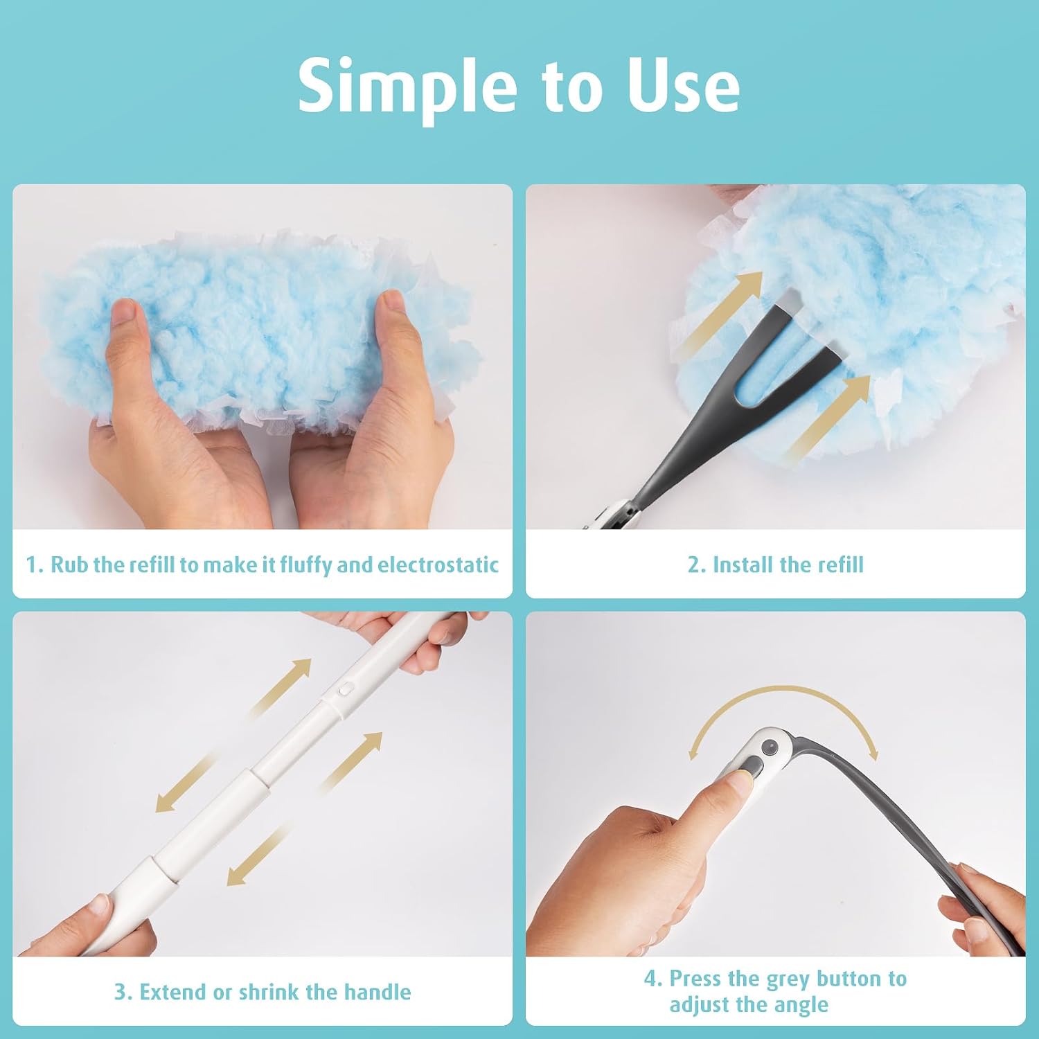 30 Count Heavy Duty Duster Refills with 3 ft Extendable Handle Starter Kit, Compatible with Swiffer Disposable Microfiber Feather Dusters for Cleaning Home