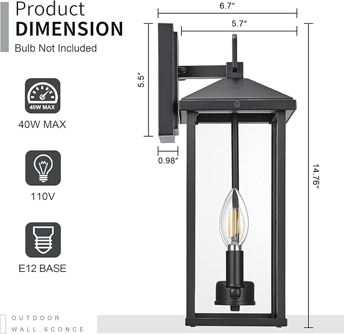 Darkaway Outdoor Wall Lights for House, Exterior Lighting Fixtures Wall Mount Porch Lights Waterproof Outdoor Sconce Lights with Clear Glass for Patio Hallway Garage E12 Socket