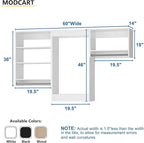 Modular Closet System, 60" Wide Closet Organizer System with Hanging Shelving , Wood Tower Closet Storage for Walk In Closets, Wall Mounted Wardrobe Organizer Kit System, Bedroom, White