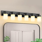 IZORRO Bathroom Vanity Light Fixture, 6-Light 43 Inch Matte Black Bathroom Light Fixtures Over Mirror, with White Glass Shade, Modern Farmhouse Vanity Lights, Rustic Restroom Lighting Fixtures