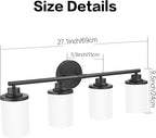 Modern Bathroom Vanity Light Fixture, 4-Light Sconces with Frosted Glass, Matte Black