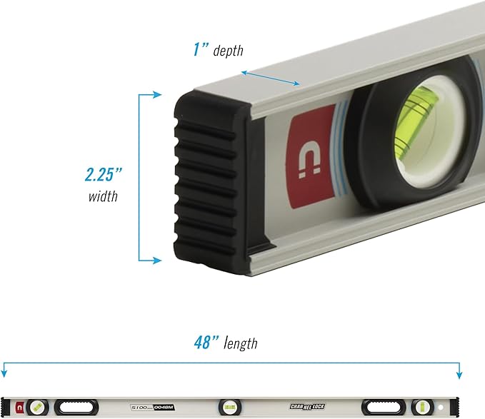 CHANNELLOCK 48-Inch, Professional-Grade Magnetic Aluminum I-Beam Level with 3 Vials, 5100-0048M