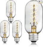 AMDTU Dimmable 40 Watt Edison Light Bulbs, Vintage E26 LED Bulb Soft White 2700K, Super Thin Spiral Filament, T45 Incandescent Tubular Bulb 40W, Clear Glass Light Bulb 4W 120V E26 Base, 4 Pack