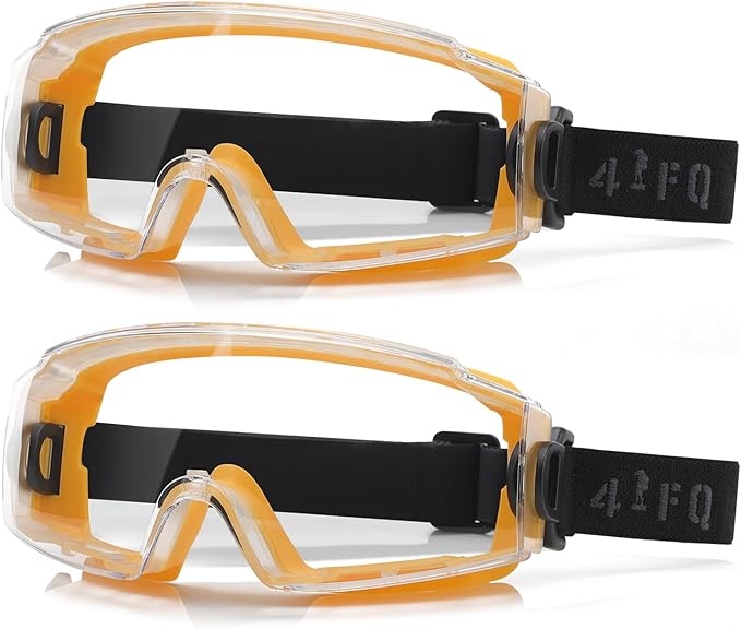 Safety Goggles Glasses 2 Pack - Anti-Fog Clear Lens, Impact Resistance - Adjustable Non-Slip Strap - ANSI Z87.1 Certified Eye Protection for Chemistry Lab Work & Industrial Use for Men & Women