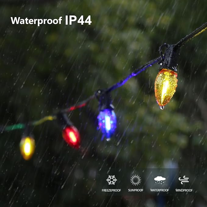 KGC 50Pack C7 Christmas Light Bulb, C7 Shatterproof LED Bulbs for Christmas Outdoor String Lights, 0.6W 7W Incandescent Equivalent 50LM, E12 Base Commercial Grade Holiday Bulbs - Multicolor