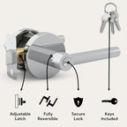 Mega Handles - Ronn Entrance I Entry Lever Door Handle - Heavy Duty Round Locking Lever Set for Left or Right-Handed Doors - Interior/Exterior Door Levers - Polished Chrome