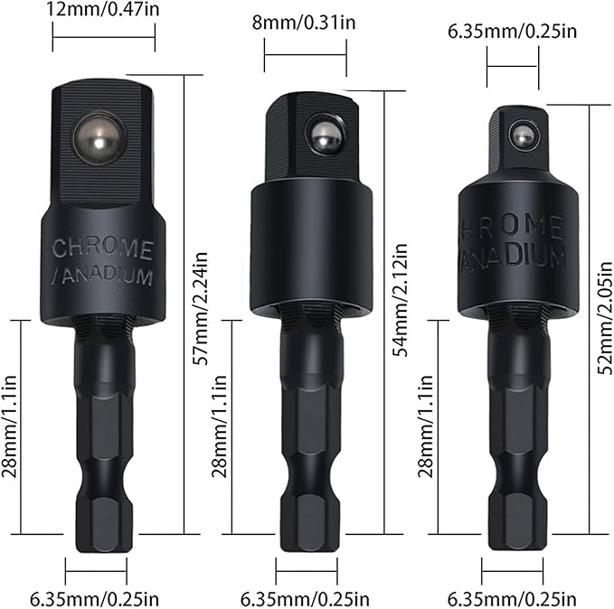 Right Angle Drill Adaptor,4-in-1 Impact Drill Bit Extension,360° Rotatable 1/4 3/8 1/2" Impact Grade Socket Adapter Set,105 Degree Angle Screwdriver Drill Bit for Household Workplace Industry