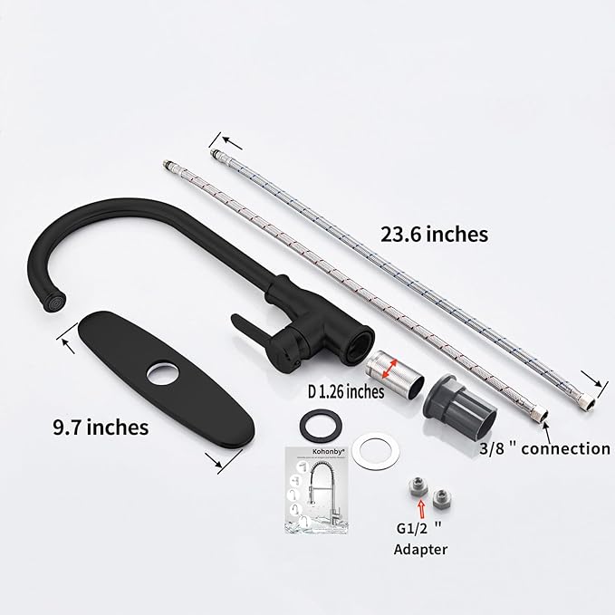 Single Handle Kitchen Faucet Stainless Steel Matte Black, Modern High Arc Kitchen Sink Faucet, Commercial Bar Sink Faucet One Hole with Deck