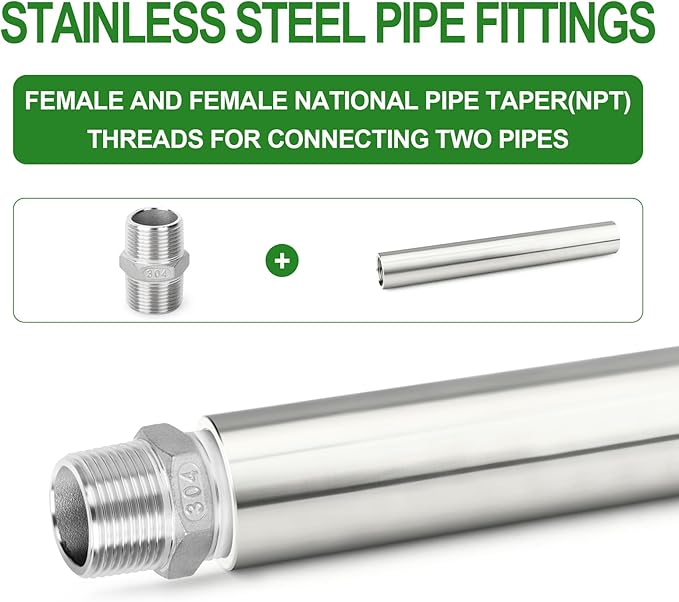 TAISHER 2PCS Stainless Steel Pipe Fittings, 3/4" NPT Female x 3/4" NPT Female Threaded, 12" Length Thickened Nipple Cast Pipe