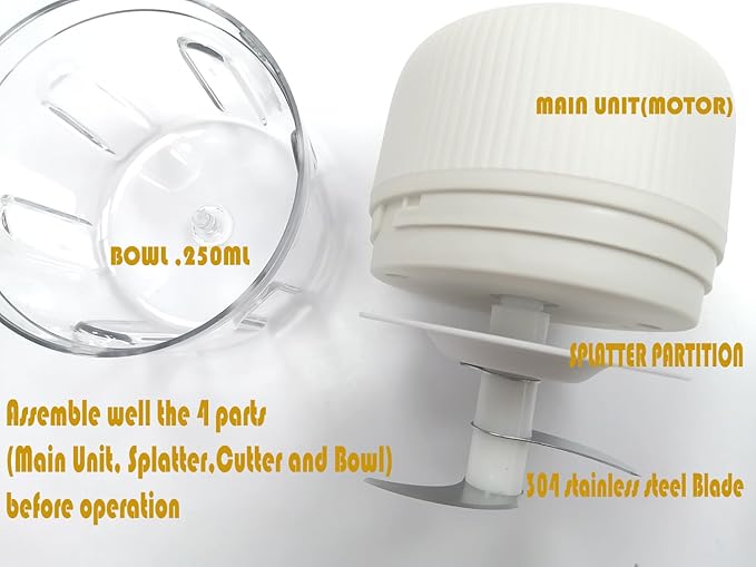 Electric Garlic Chopper, Cordless USB Chargeable Mini Food Processors 250ML (White)