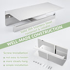 APLusee Double Toilet Paper Holder with Phone Shelf, 304 Stainless Steel Bathroom Tissue Hanger, Wall Mounted Dual Roll Paper Dispenser, Polished Chrome