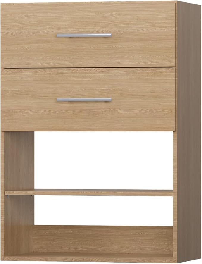 2 Drawer Short Tower Closet Unit, Modular Closet System, Wood Closet System Organizer with Storage for Walk In Closets, Clothing Rack Closet for Hanging Clothes, Bedroom, Wood, 19.5"W