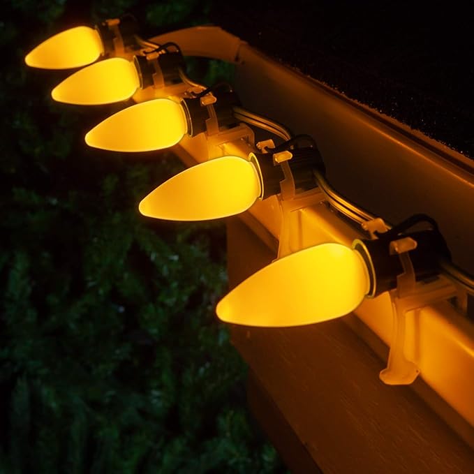 Wintergreen Lighting 25 Pack OptiCore C9 LED Christmas Light Bulbs, Gold Smooth Finish, Heavy Duty E17 Base Premium Outdoor Christmas Light Bulb Replacement